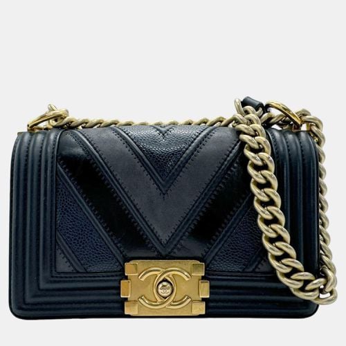 Metal Navy Gold Leather Boy Bag - Chanel - Modalova