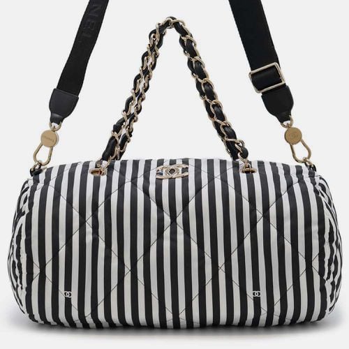 White/ Nylon Striped Bowling Bag - Chanel - Modalova