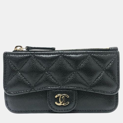 Caviar Skin Coco Mark Matelasse Classic Zip Business Card Holder - Chanel - Modalova