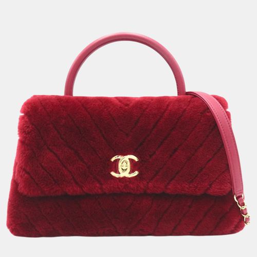 Medium Shearling Chevron Coco Top Handle Satchel Bag - Chanel - Modalova