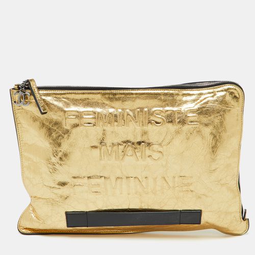 Metallic Crinkled Leather Large Feminine Pouch - Chanel - Modalova