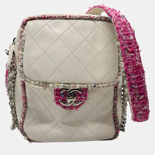 Leather Tweed White X Silver Shoulder Bag - Chanel - Modalova