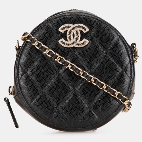 Quilted Caviar Crystal CC Round Clutch With Chain - Chanel - Modalova