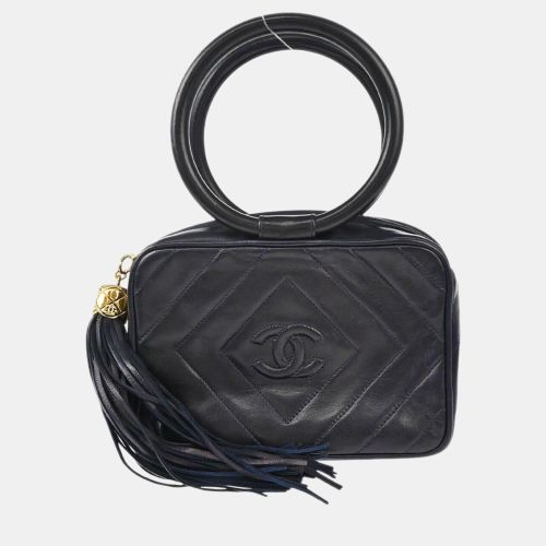 Navy Lambskin Leather Fringe Handbag - Chanel - Modalova