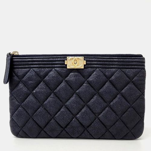 Navy Blue Caviar Leather Boy Clutch Bag - Chanel - Modalova