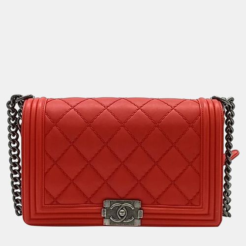 Chanel Red Tone Boy Bag Medium Bag - Chanel - Modalova