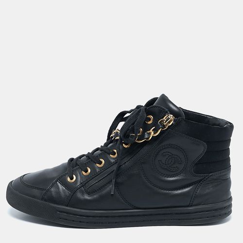 Leather CC Double Zip Accent High Top Sneakers Size 37 - Chanel - Modalova