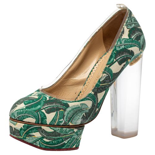 Leaves Printed Canvas And PVC Mabel Platform Pumps Size 35 - Charlotte Olympia - Modalova