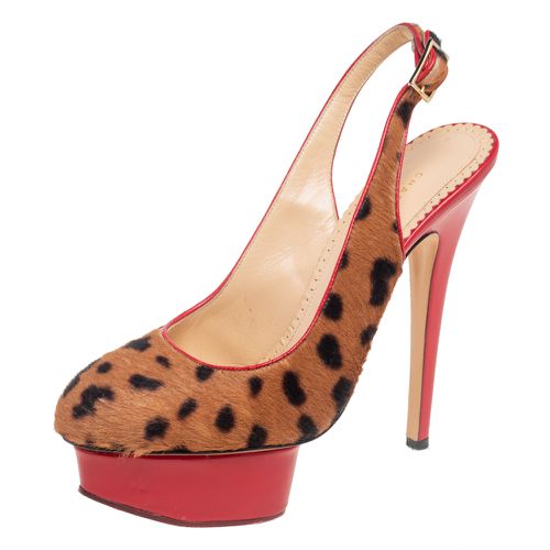 Brown Leopard Calfhair and Leather Dolly Slingback Pumps Size 37.5 - Charlotte Olympia - Modalova