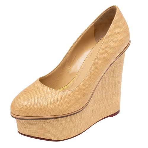 Cream Raffia Carmen Wedge Platform Pumps Size 37 - Charlotte Olympia - Modalova