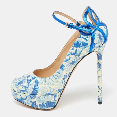 White Ming Koi Carp Print Patent Leather Ankle Strap Pumps 39 - Charlotte Olympia - Modalova