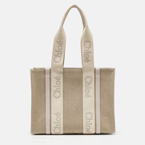 Cream Canvas and Leather Medium Woody Tote - Chloe - Modalova