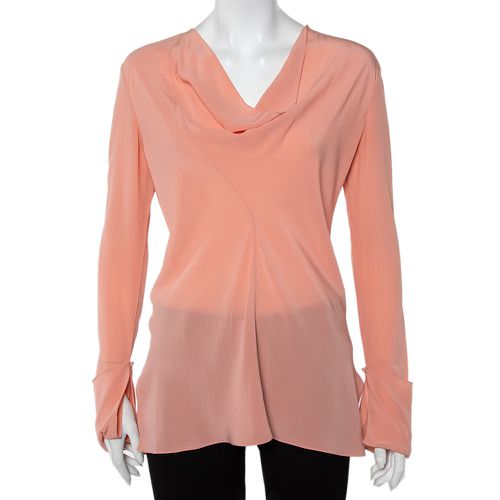 Silk Draped Neck Long Sleeve Top S - Chloe - Modalova