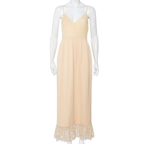 Vintage Silk & Crepe Paneled Lace Trim Maxi Dress M - Chloe - Modalova