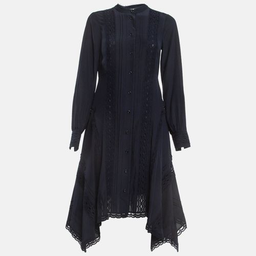 Navy Silk Lace Trim Shirt Dress S - Chloe - Modalova