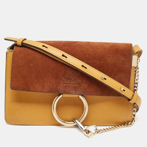 Mustard/Brown Leather and Suede Small Faye Shoulder Bag - Chloe - Modalova