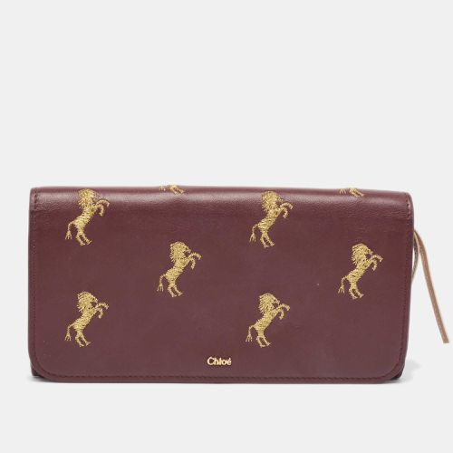 Leather Horse Embroidered Flap Continental Wallet - Chloe - Modalova