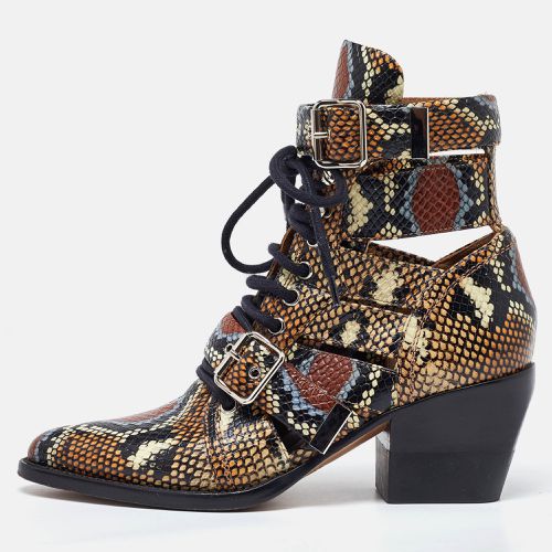 Python Embossed Leather Rylee Cut Out Buckle Detail Ankle Boots Size 37.5 - Chloe - Modalova