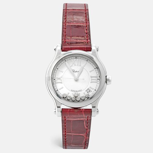 Silver Diamond Stainless Steel Alligator Leather Happy Sport 278559-3001 Women's Wristwatch 36 mm - Chopard - Modalova