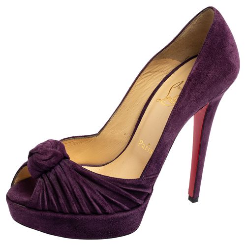 Suede Knotted Greissimo Peep-Toe Platform Pumps Size 37 - Christian Louboutin - Modalova