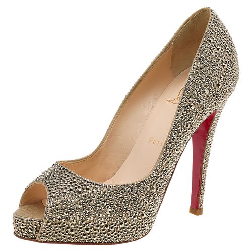 Crystal Embellished Suede Rhinestone Peep Toe Pumps Size 38 - Christian Louboutin - Modalova