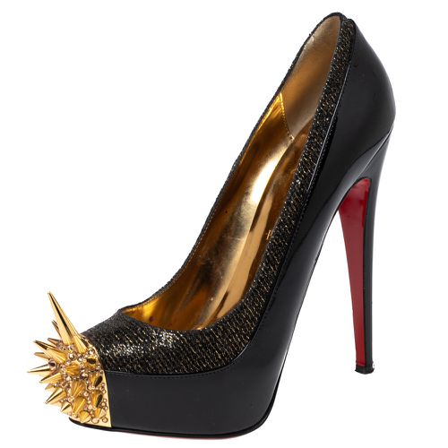 Gold Patent Leather and Lurex Fabric Asteroid Spike Pumps Size 39.5 - Christian Louboutin - Modalova