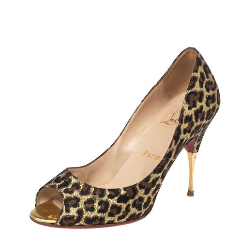 Tri-Color Leopard Print Metallic Fabric Yoyospina Giaguaro Peep-Toe Pumps Size 39 - Christian Louboutin - Modalova