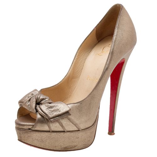 Metallic Leather Madame Butterfly Peep Toe Platform Pumps Size 36.5 - Christian Louboutin - Modalova