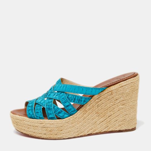 Two-Tone Pleated Fabric Crepon Espadrille Platform Wedge Sandals Size 41 - Christian Louboutin - Modalova