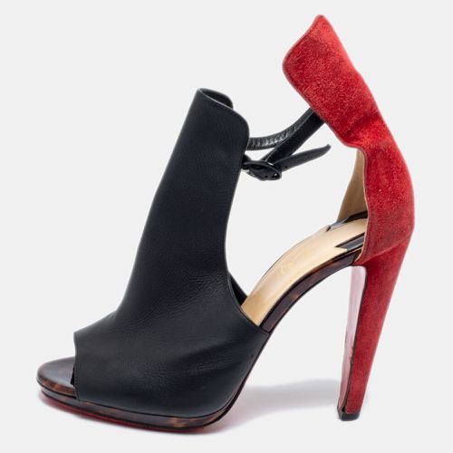 Red Suede And Leather Barabara Cutout Ankle Boots Size 40 - Christian Louboutin - Modalova