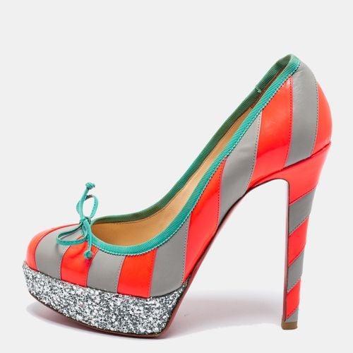 Neon Pink Striped Leather Foraine Glitter Platform Pumps Size 35.5 - Christian Louboutin - Modalova