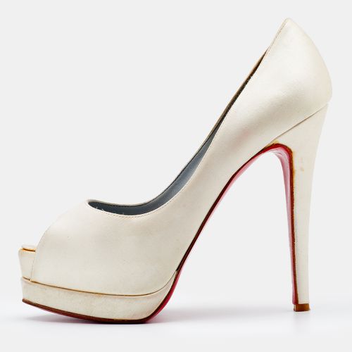 Off- Satin Palais Royal Peep Toe Platform Pumps Size 37.5 - Christian Louboutin - Modalova