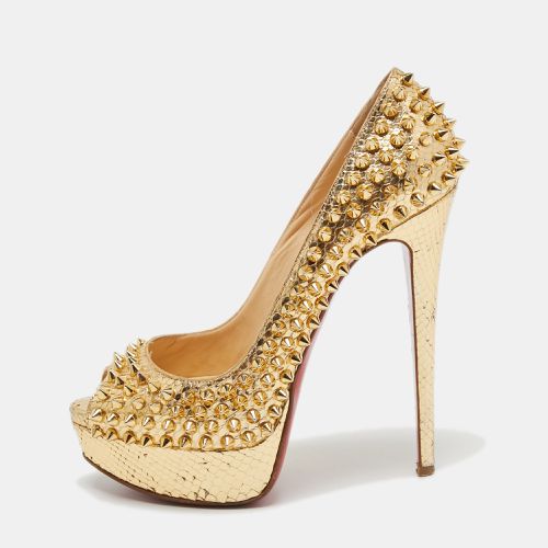 Python Leather Lady Peep Toe Spikes Platform Pumps Size 36.5 - Christian Louboutin - Modalova