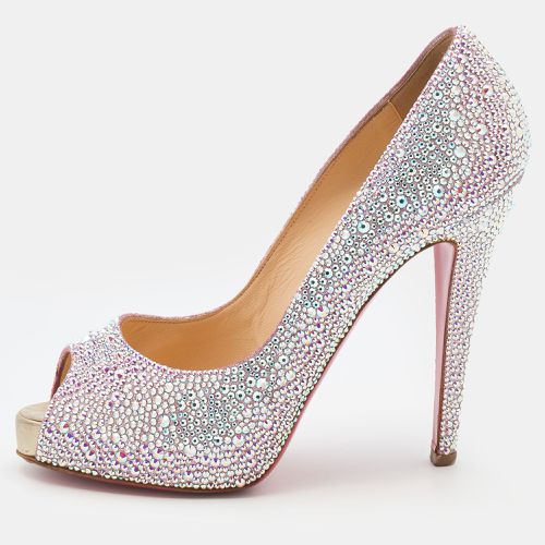 Suede Crystal Embellished New Riche Peep Toe Pumps Size 38 - Christian Louboutin - Modalova