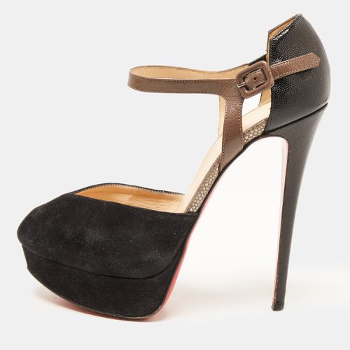 Grey Suede And Leather Peep Toe Ankle Strap Platform Sandals Size 39 - Christian Louboutin - Modalova