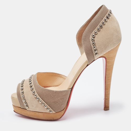 Two Tone Studded Suede and Canvas Peep Toe Platform D'orsay Pumps Size 36 - Christian Louboutin - Modalova