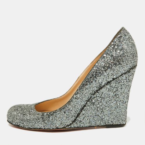 Grey Coarse Glitter Miss Boxe Wedge Pumps Size 38 - Christian Louboutin - Modalova