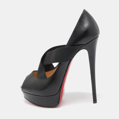 Leather and Elastic Cross Strap Platform Peep Toe Pumps Size 38.5 - Christian Louboutin - Modalova