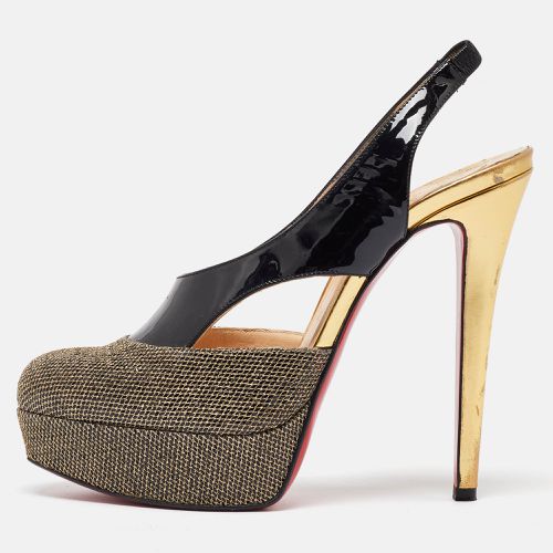 Gold Patent and Mesh Platform Slingback Pumps Size 37 - Christian Louboutin - Modalova