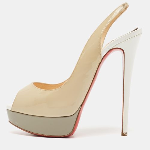 Grey Patent Leather Lady Peep Platform Slingback Pumps Size 38.5 - Christian Louboutin - Modalova