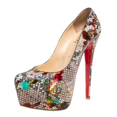 Python Leather Daffodile Platform Pumps Size 38 - Christian Louboutin - Modalova