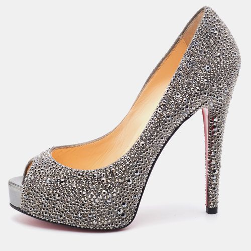 Suede Crystal Embellished Very Riche Peep Toe Pumps Size 36 - Christian Louboutin - Modalova