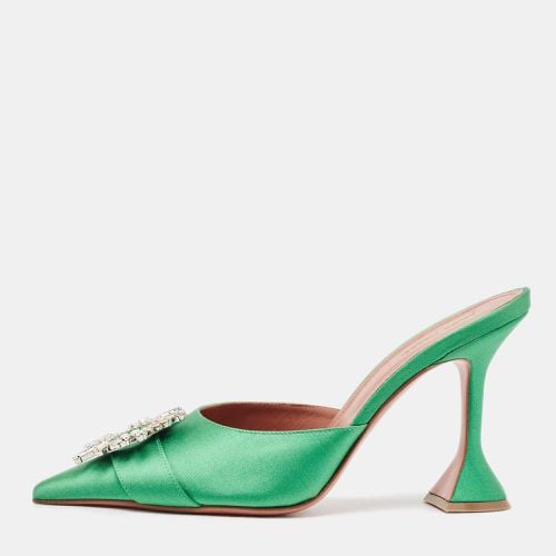 Satin Crystal Embellished Begum Pointed Toe Mules Size 40.5 - Amina Muaddi - Modalova