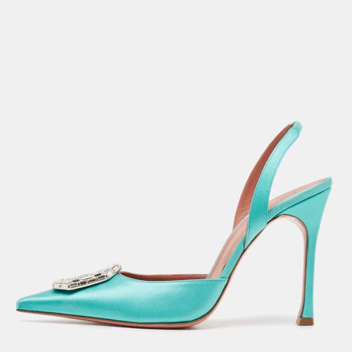 Aqua Satin Camelia Slingback Pumps Size 41 - Amina Muaddi - Modalova