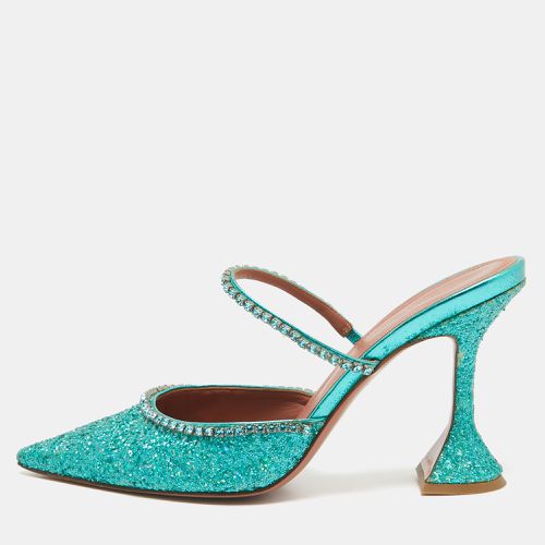 Teal Glitter Crystal Embellished Mules Size 38.5 - Amina Muaddi - Modalova