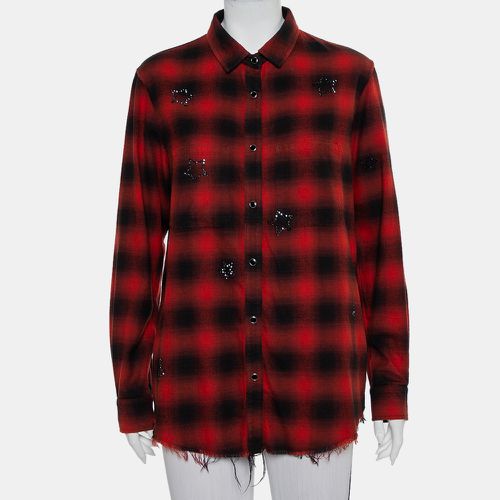 Black Plaided Flannel Crystal Star Embellished Frayed Hem Shirt S - Amiri - Modalova