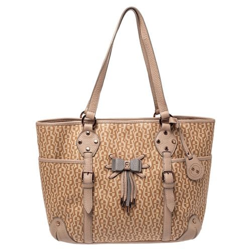 Beige/Pink Signature Coated Canvas and Leather Bow Tote - Aigner - Modalova