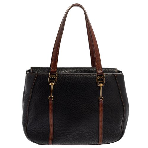 Brown Grained Leather Logo Metal Handle Tote - Aigner - Modalova