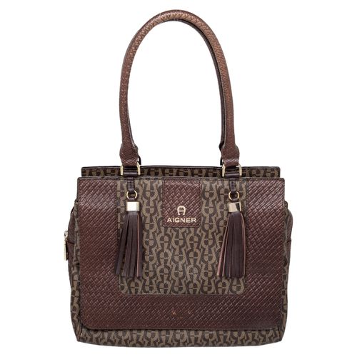 Signature Canvas And Leather Tassel Satchel - Aigner - Modalova