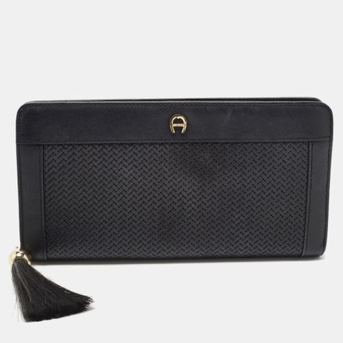 Woven Leather Cavallina Zip Around Continental Wallet - Aigner - Modalova